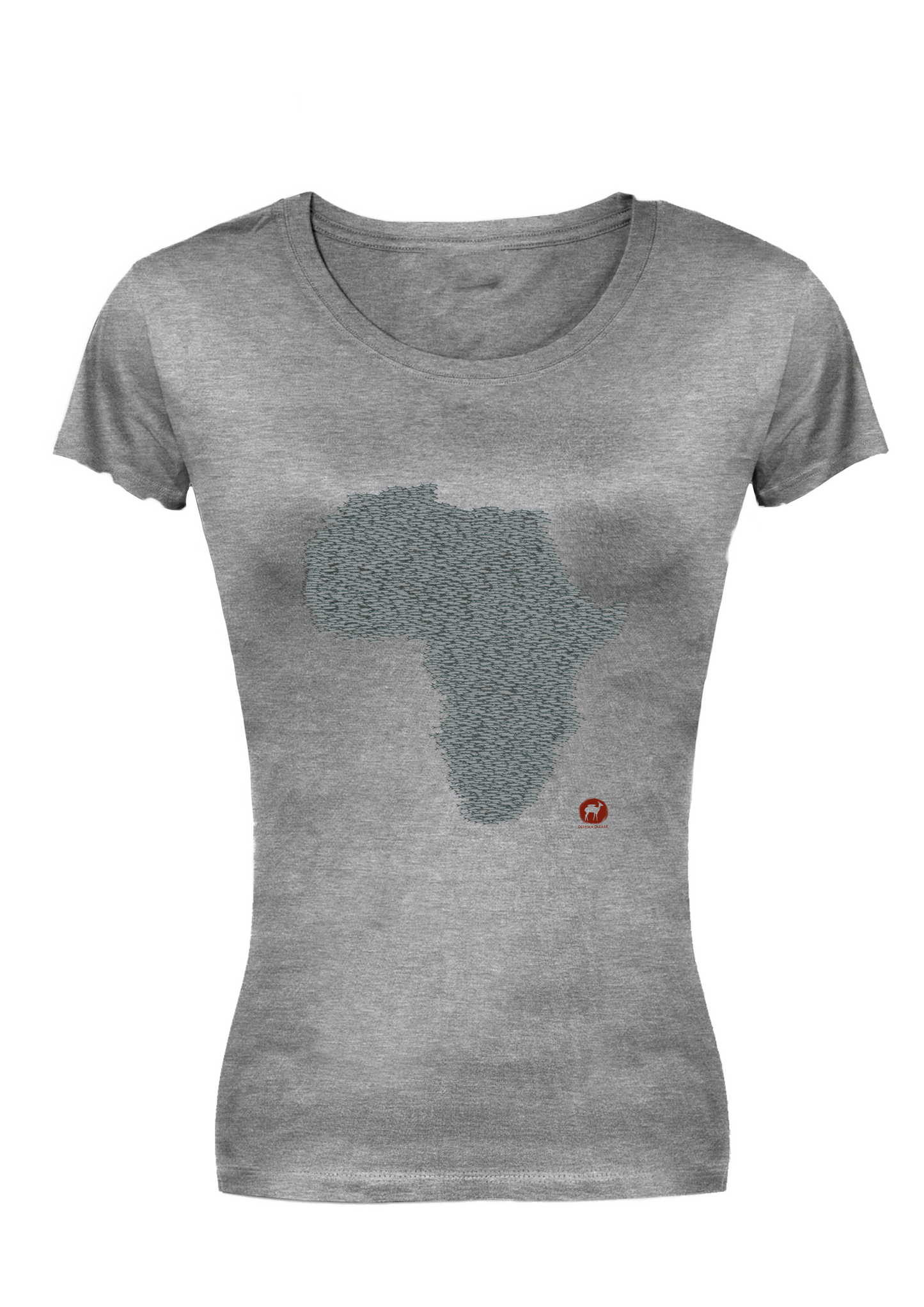 Grey t-shirt featuring a unique design of a bait ball in the shape of Africa, symbolizing the Sardine Run, made from soft, eco-friendly cotton style fit