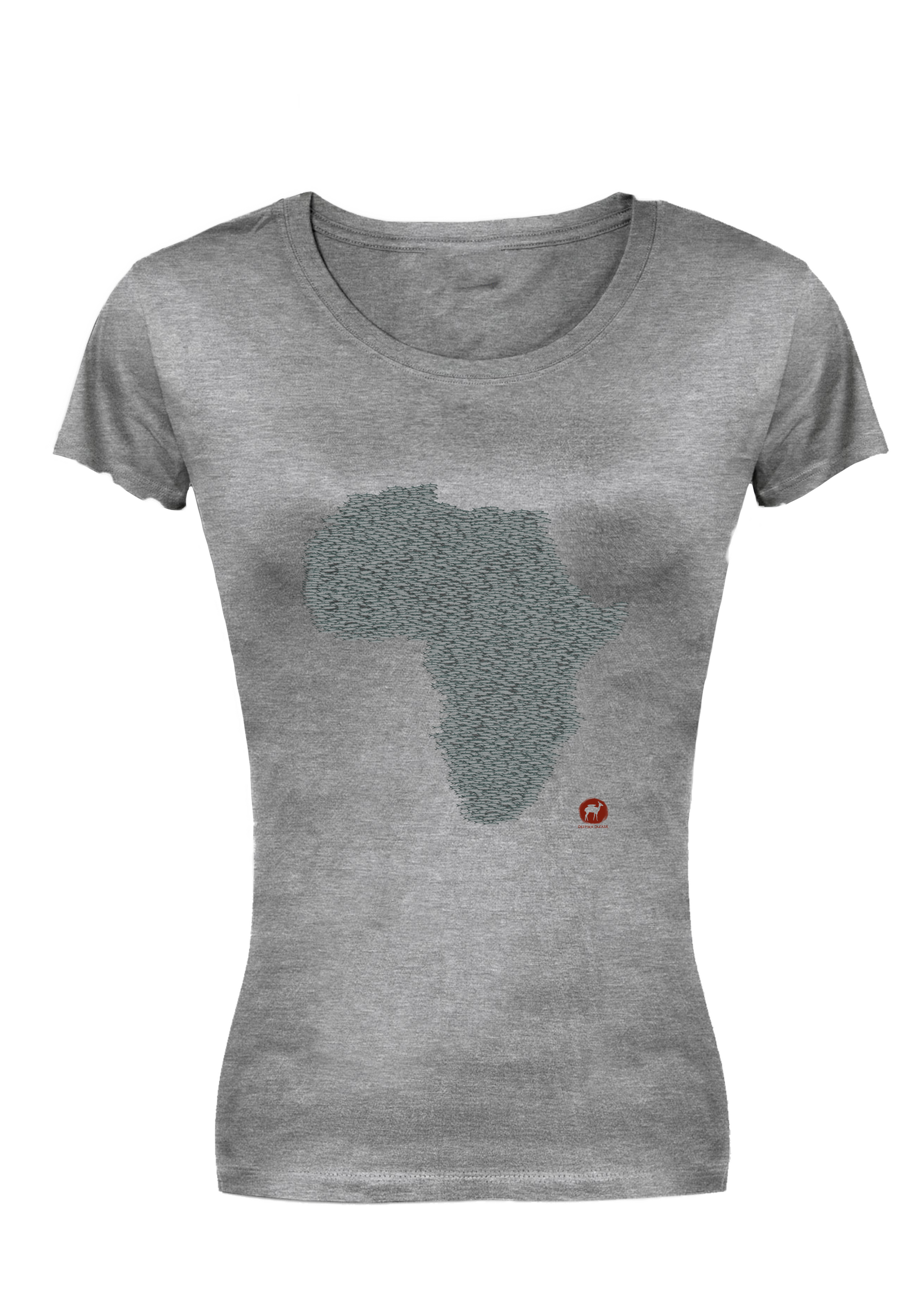 Grey t-shirt featuring a unique design of a bait ball in the shape of Africa, symbolizing the Sardine Run, made from soft, eco-friendly cotton style fit