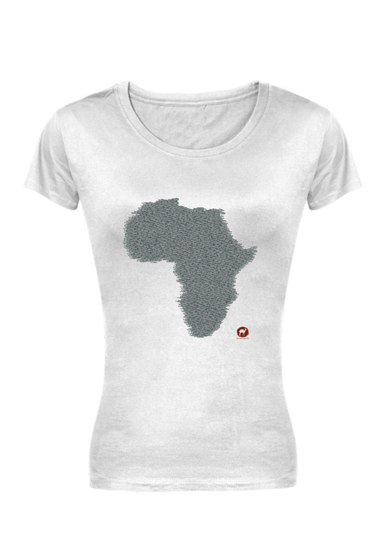 White t-shirt featuring a unique design of a bait ball in the shape of Africa, symbolizing the Sardine Run, made from soft, eco-friendly cotton style fit