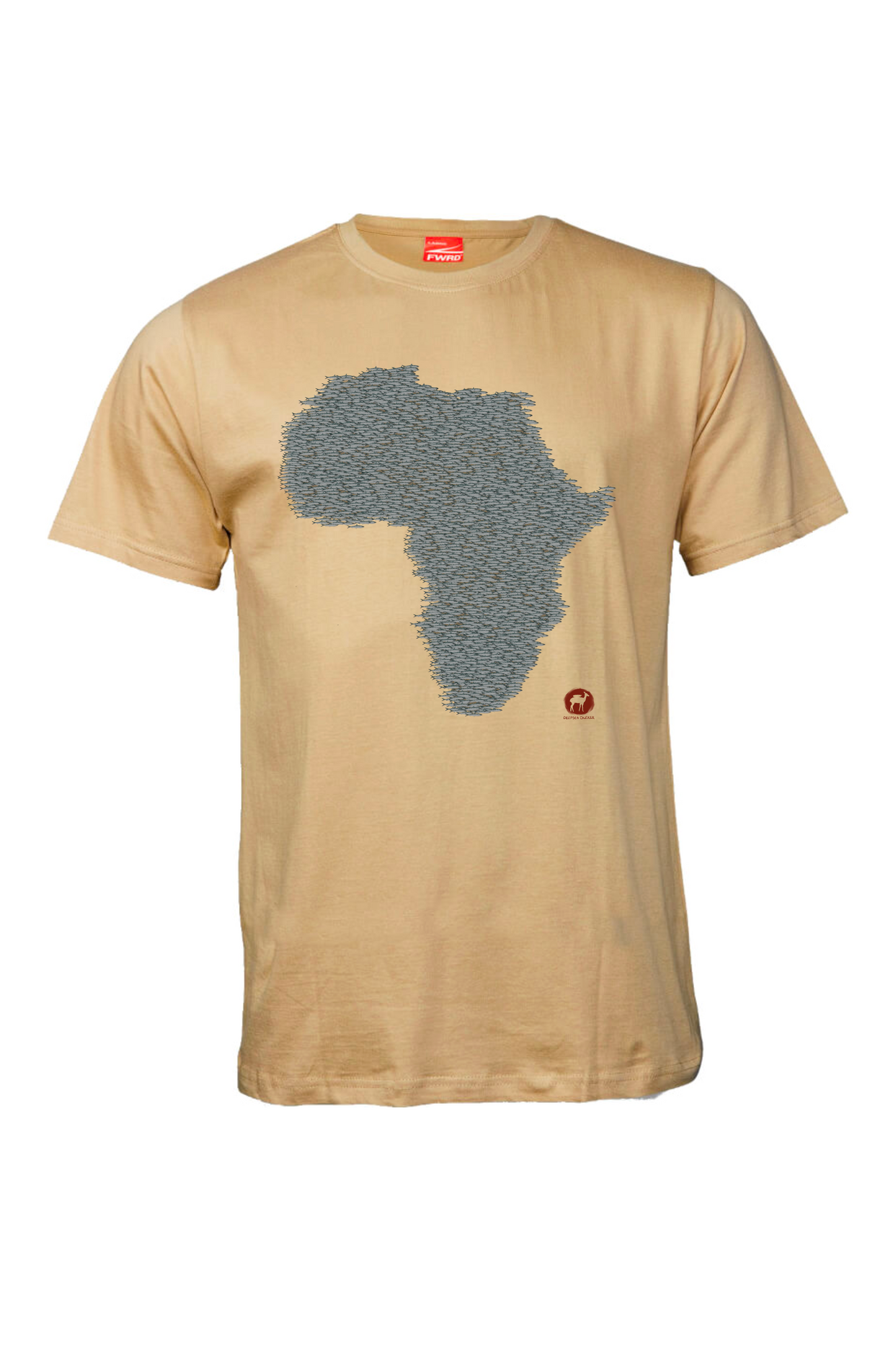 Stone t-shirt featuring a unique design of a bait ball in the shape of Africa, symbolizing the Sardine Run, made from soft, eco-friendly cotton